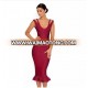 Wholesale Fashion V Neck Strap Sleeveless Midi Mermaid Burgundy Long Bandage Dress for Party