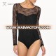 lace long sleeve transparent black bodysuit women