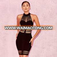 European Black Dress V-Necked Bandage Dress Short Casual  Dress